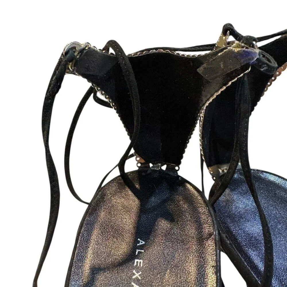 Alexandra Neel Black Suede Lace Up Sandal with Silver Filigree detail Size 40